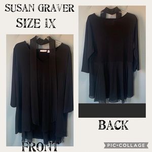 SUSAN GRAVER BLOUSE SIZE 1X BLACK COLOR V -NECK
